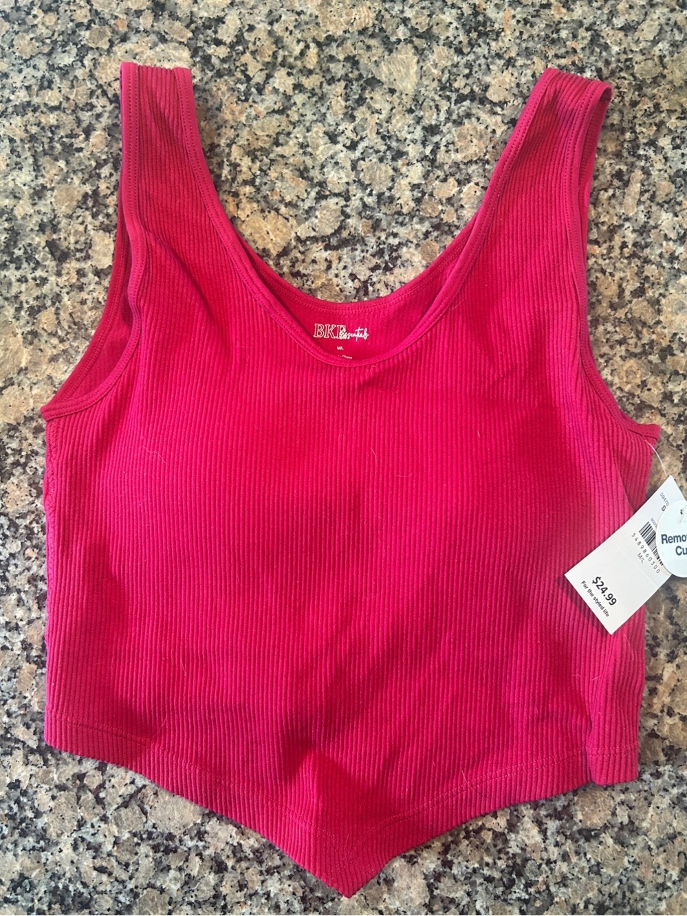 Buckle Ribbed Crop Tank Top - Bright Pink